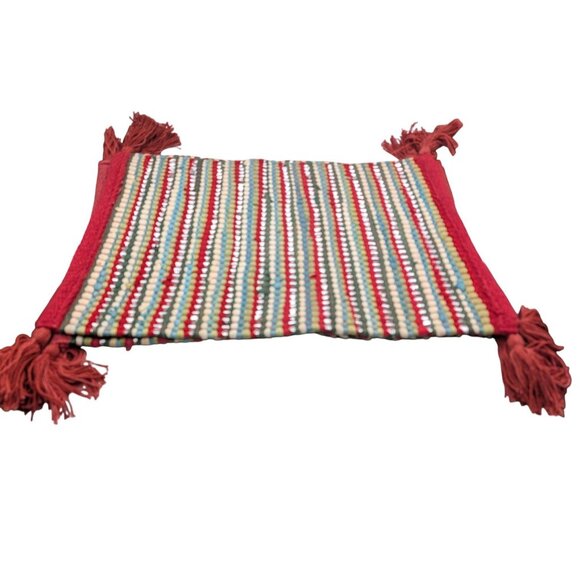 4 Holiday Christmas Placemats Handwoven Striped Wool & Cotton Holiday Red green - Picture 2 of 7